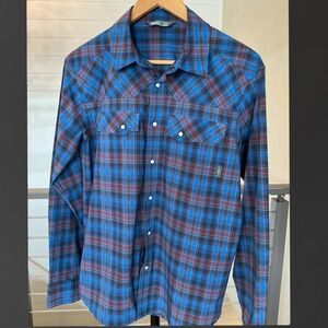 Stio Men’s Eddy Shirt Long Sleeve Snap Button Blue Plaid Men’s Small